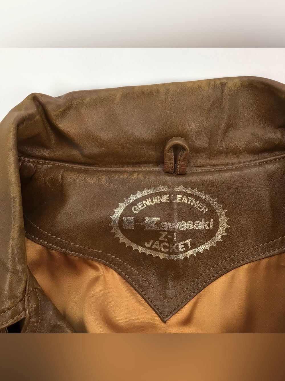 Vintage 70s Kawasaki Dealer Only RARE Genuine Leather Jacket Sz Large Brown Z-1 - Picture 2 of 16